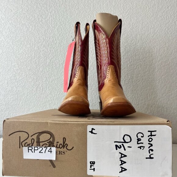 Rod Patrick Womens Cowboy Boots Size 8AAA Honey Calf Tan Brown Western Blunt Toe - Picture 11 of 12